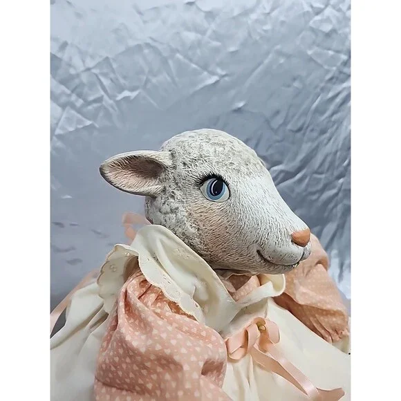 Vtg Shelve Sitter Lamb Doll 21” Stuffed Body Ceramic Head And  Feet - Picture 8 of 10